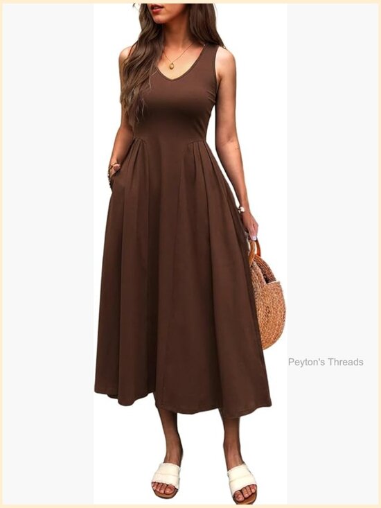 Dresses & Skirts - Women Sleeveless Midi A-Line Dress with Pockets